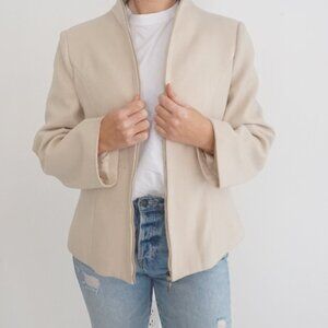 Fendi Moglia Beige Cashmere Fleece Zip Up Lightweight Blazer Jacket XXL